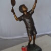 Boy Playing Tennis Bronze Statue -  Size: 12"L x 8"W x 25"H.