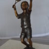 Boy Playing Tennis Bronze Statue -  Size: 12"L x 8"W x 25"H.