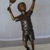 Boy Playing Tennis Bronze Statue -  Size: 12"L x 8"W x 25"H.