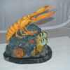 Lobster with Fish Bronze Statue -  Size: 9"L x 18"W x 16"H.