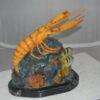 Lobster with Fish Bronze Statue -  Size: 9"L x 18"W x 16"H.