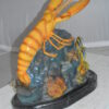 Lobster with Fish Bronze Statue -  Size: 9"L x 18"W x 16"H.