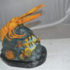 Lobster with Fish Bronze Statue -  Size: 9"L x 18"W x 16"H.