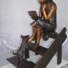 Girl Reading Letters on the Stairs Bronze Statue -  Size: 32"L x 22"W x 40"H.