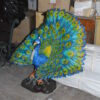 Colorful Peacock Bronze Statue -  Size: 24"L x 39"W x 35"H.