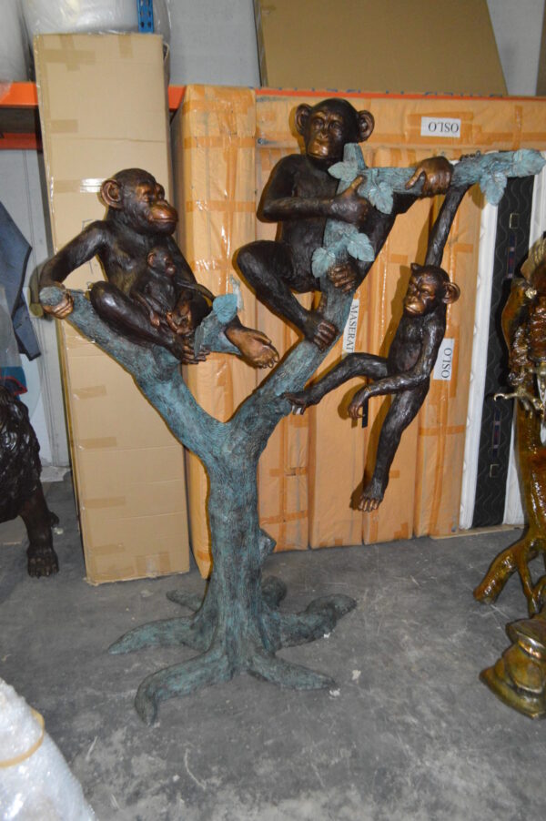 Four Monkeys On A Tree Bronze Statue  -  Size: 35"L x 61"W x 80"H.