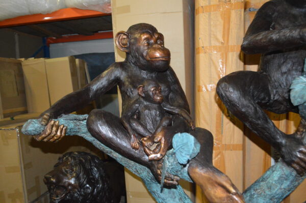 Four Monkeys On A Tree Bronze Statue  -  Size: 35"L x 61"W x 80"H.