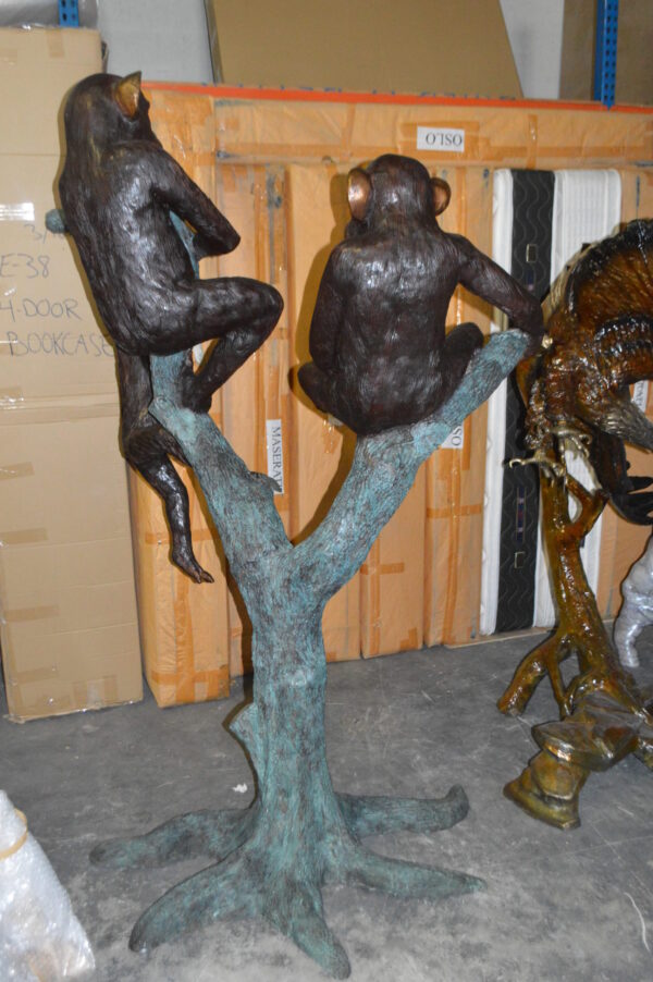 Four Monkeys On A Tree Bronze Statue  -  Size: 35"L x 61"W x 80"H.