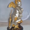 Cupid Girl On A Rock Bronze Statue  -  Size: 20"L x 15"W x 25"H.