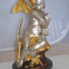 Cupid Girl On A Rock Bronze Statue  -  Size: 20"L x 15"W x 25"H.