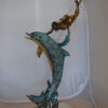 Diver With Dolphin Bronze Statue -  Size: 10"L x 30"W x 49"H.