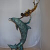 Diver With Dolphin Bronze Statue -  Size: 10"L x 30"W x 49"H.