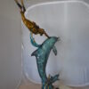 Diver With Dolphin Bronze Statue -  Size: 10"L x 30"W x 49"H.