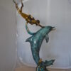 Diver With Dolphin Bronze Statue -  Size: 10"L x 30"W x 49"H.