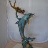 Diver With Dolphin Bronze Statue -  Size: 10"L x 30"W x 49"H.