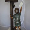 Standing Boy by Mailbox with Two cats  Bronze Statue -  23"x 19"x 50"H.