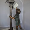 Standing Boy by Mailbox with Two cats  Bronze Statue -  23"x 19"x 50"H.