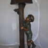 Standing Boy by Mailbox with Two cats  Bronze Statue -  23"x 19"x 50"H.