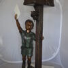 Standing Boy by Mailbox with Two cats  Bronze Statue -  23"x 19"x 50"H.