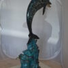 Single Dolphin  Fountain Bronze Statue -  Size: 22"L x 14"W x 45"H.