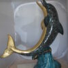 Single Dolphin  On Wave Fountain Bronze Statue -  Size: 48"L x 24"W x 53"H.