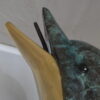 Single Dolphin  On Wave Fountain Bronze Statue -  Size: 48"L x 24"W x 53"H.