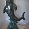 Single Dolphin  On Wave Fountain Bronze Statue -  Size: 48"L x 24"W x 53"H.