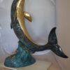 Single Dolphin  On Wave Fountain Bronze Statue -  Size: 48"L x 24"W x 53"H.