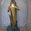 Single Dolphin  On Wave Fountain Bronze Statue -  Size: 48"L x 24"W x 53"H.