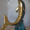 Single Dolphin  On Wave Fountain Bronze Statue -  Size: 48"L x 24"W x 53"H.