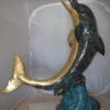 Single Dolphin  On Wave Fountain Bronze Statue -  Size: 48"L x 24"W x 53"H.