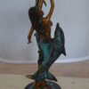 Mermaid With Three Dolphins Bronze Statue -  Size: 15"L x 8"W x 25"H.