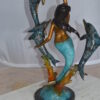 Mermaid With Three Dolphins Bronze Statue -  Size: 15"L x 8"W x 25"H.