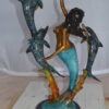 Mermaid With Three Dolphins Bronze Statue -  Size: 15"L x 8"W x 25"H.