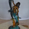 Mermaid With Three Dolphins Bronze Statue -  Size: 15"L x 8"W x 25"H.