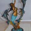 Mermaid With Three Dolphins Bronze Statue -  Size: 15"L x 8"W x 25"H.