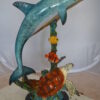 Dolphin , Turtle And Fish Bronze Statue -  Size: 18"L x 16"W x 25"H.