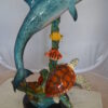 Dolphin , Turtle And Fish Bronze Statue -  Size: 18"L x 16"W x 25"H.