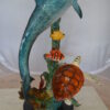 Dolphin , Turtle And Fish Bronze Statue -  Size: 18"L x 16"W x 25"H.