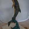 Dolphin Fountain  On A Marble Base Bronze Statue -  Size: 12"L x 8"W x 30"H.