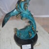 Dolphin Fountain  On A Marble Base Bronze Statue -  Size: 12"L x 8"W x 30"H.