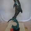 Dolphin Fountain  On A Marble Base Bronze Statue -  Size: 12"L x 8"W x 30"H.