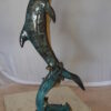 Dolphin Fountain  On A Marble Base Bronze Statue -  Size: 12"L x 8"W x 30"H.