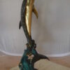 Dolphin Fountain  On A Marble Base Bronze Statue -  Size: 12"L x 8"W x 30"H.