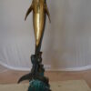 Dolphin Fountain  On A Marble Base Bronze Statue -  Size: 12"L x 8"W x 30"H.