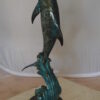 Dolphin Fountain  On A Marble Base Bronze Statue -  Size: 12"L x 8"W x 30"H.