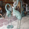 Pair of Cranes fountains Bronze Statue â€“ Green Patina -  13"L x 9.5"W x 52"H.