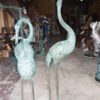 Pair of Cranes fountains Bronze Statue â€“ Green Patina -  13"L x 9.5"W x 52"H.