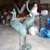 Pair of Cranes fountains Bronze Statue â€“ Green Patina -  13"L x 9.5"W x 52"H.