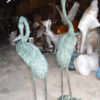 Pair of Cranes fountains Bronze Statue â€“ Green Patina -  13"L x 9.5"W x 52"H.